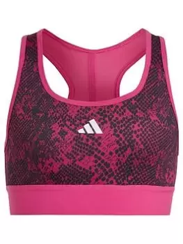 adidas Junior Girls Training Icons Print Power Bra - Medium Support, Pink Multi, Size 13-14 Years