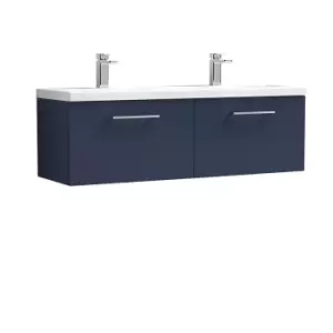 Nuie Arno 1200mm Wall Hung 2 Drawer Vanity & Double Ceramic Basin Electric Blue