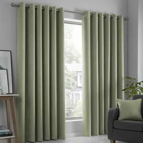 Fusion Strata Woven Eyelet Lined Curtains, Green, 90 x 72" - Fusion SR5GN90726UPU