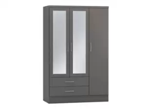 Seconique Nevada Matt Grey 3 Door 2 Drawer Mirrored Wardrobe