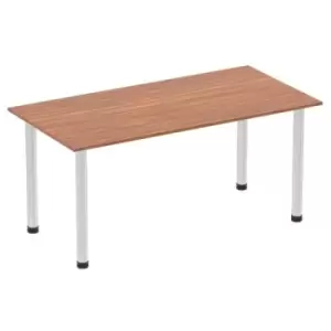 Impulse 1600mm Straight Table Walnut Top Brushed Aluminium Post Leg