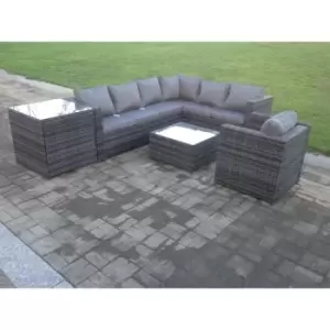 Fimous 8 Seater Outdoor Rattan Corner Dining Complete Set with Big Side Table