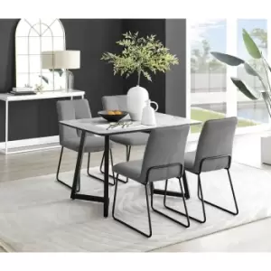 Furniturebox Carson White Marble Effect Recatngular 120cm Dining Table & 4 Dark Grey Halle Fabric Chairs