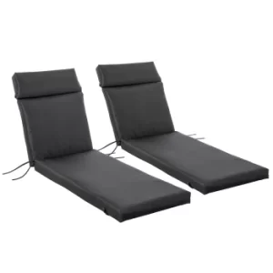 Outsunny Set of 2 Sun Lounger Cushion Non-Slip Seat Pads Garden Patio Reclining Chair for Indoor Outdoor, 196 x 55cm, Black