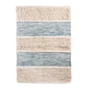 Sass & Belle Blue Scandi Boho Tufted Stripe Rug