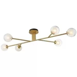 Merano Rome Multi Arm Glass Semi Flush Ceiling Lamp, Satin Brass Plate, Glass