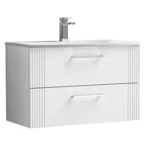 Nuie Deco Satin White 800mm Wall Hung 2 Drawer Vanity Unit with 30mm Curved Profile Basin - DPF195G - Satin White