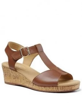 Hotter Martinique Wedge Heeled T-bar Sandals - Tan, Size 3, Women