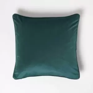 Homescapes - Green Filled Velvet Cushion with Piped Edge 46 x 46cm - Green