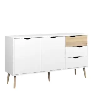 Oslo Sideboard Large 3 Drawers 2 Doors In White And Oak Effect