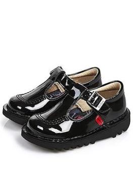 Kickers Girls Kick Patent T-bar School Shoes - Black, Size 11 Younger