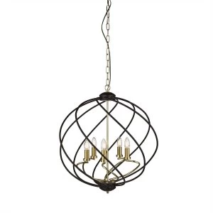 5 Light Spherical Pendant Matt Black, Dark Bronze, E14