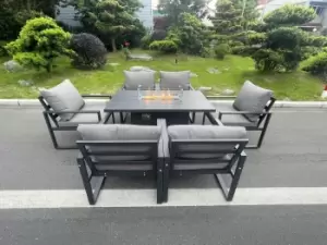 Fimous 6 Seater Outdoor Dark Grey Aluminum Lounge Complete Sofa Set with Gas Fire Pit Table