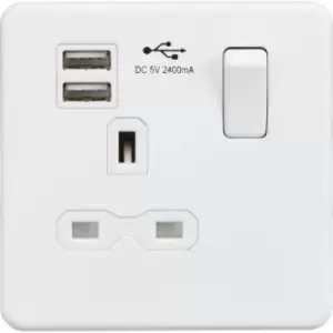 MLA Knightsbridge 13A 1 Gang Socket With Dual USB Charger (2.4A) Matt White - SFR9124MW