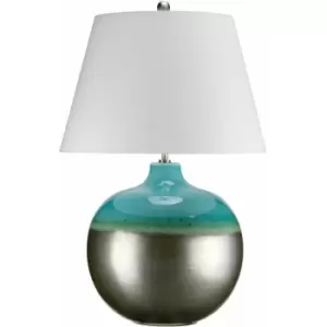 Loops - Table Lamp White Shade Turquoise & Graphite Finish Glaze LED E27 60W Bulb