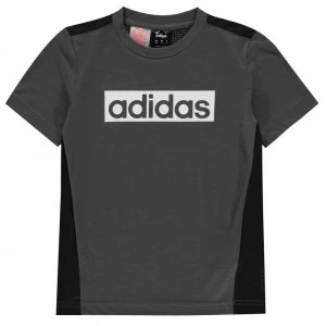 adidas Climalite Box Logo T Shirt Junior Boys - DkGrey/Wht/Blk