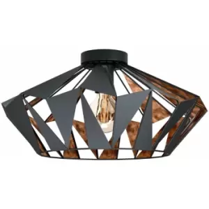 Loops - Semi Flush Ceiling Light Black & Copper Geometric Shade 1 x 60W E27 Bulb