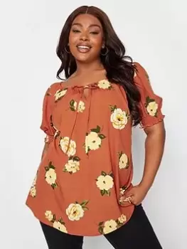 Yours Sb Gypsy Top Rust Floral, Orange, Size 26-28, Women