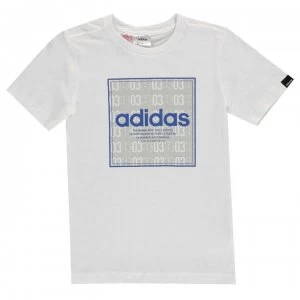 adidas Linea Texture QT T Shirt Junior Boys - Wht/Blue/Grey