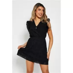 I Saw It First Black Frill Sleeve Broderie Dress - Black