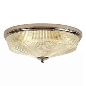 Luminosa DeRuyter 3 Light E27 Flush Ceiling Lamp, Polished Nickel, Prismatic Glass