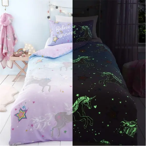 Bedlam Ombre Unicorn Glow in the Dark Duvet Cover Set Duvet Cover Sets Single Purple 84061924010