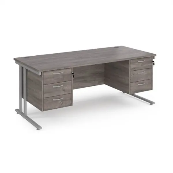 Maestro 25 straight desk 1800mm x 800mm with two x 3 drawer pedestals - silver cantilever leg frame, grey oak top