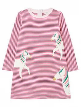 Joules Girls Rosalee Stripe Horse Long Sleeve Dress - Pink, Size 2 Years, Women