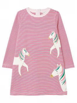 Joules Girls Rosalee Stripe Horse Long Sleeve Dress - Pink, Size 7-8 Years, Women