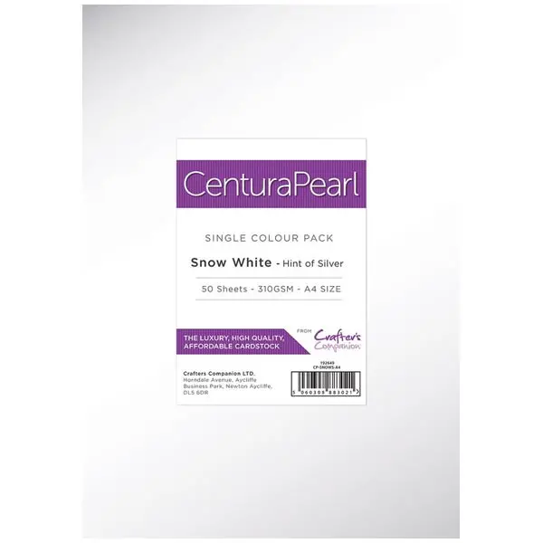 Crafter's Companion Centura Pearl A4 Card Snow White Hint of Silver Pack of 50