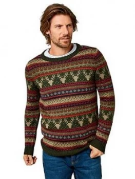 Joe Browns Festive Fairisle Knit - Olive , Olive Size M Men