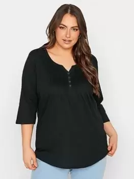 Yours Pintuck Henley. Black, Size 22-24, Women