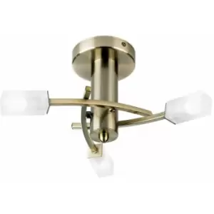 Loops - Semi Flush Ceiling Light Brass & Glass 3 Bulb Square Shade Dimmable Pendant