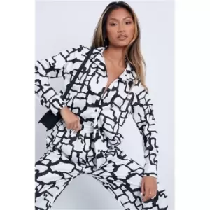 I Saw It First Monochrome Crackle Print Satin Shirt - Multi