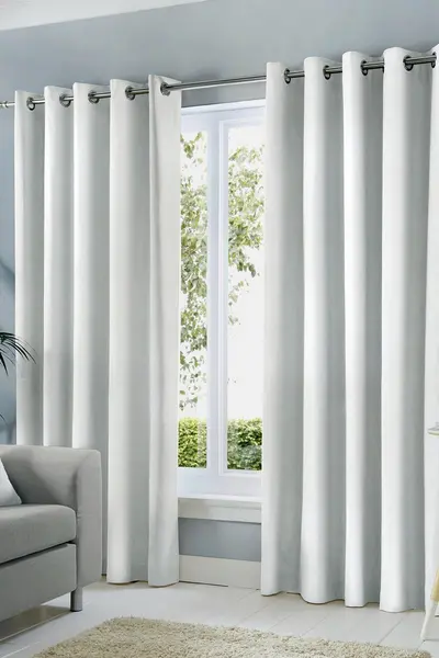 Fusion 'Sorbonne' 100% Cotton Light Filtering Plain Dyed Eyelet Curtains White