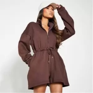 I Saw It First Brushback Toggle Waist Funnel Neck Playsuit - Brown