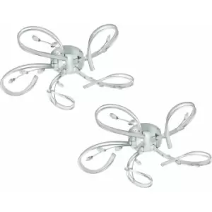 Loops - 2 pack Wall Flush Ceiling Light Chrome Shade White Clear Crystal LED 5x6.6W