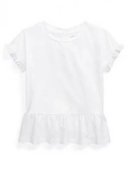 Ralph Lauren Baby Girls Peplum Hem T-Shirt - White, Size 6 Months