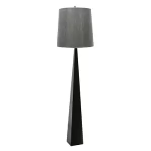 Floor Lamp Tapered Column Dark Grey Faux Silk Shade Black LED E27 100W Bulb