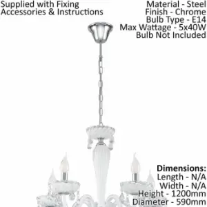 Chandelier Pendant Light Colour Chrome Shade White Glass Droplets Bulb E14 5x40W