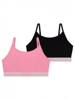 Jack Wills Girls 2 Pack Boxed Bralette - Pink/Black, Size Age: 10-11 Years, Women