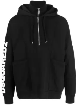 DSQUARED2 Logo Print Zip-Up Hoodie Black