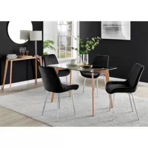 Furniture Box Malmo Glass and Wooden Leg Dining Table & 4 Black Pesaro Silver Chairs