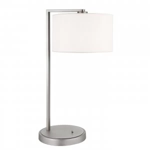 Table Lamp Matt Nickel Plate, Vintage White Silk Effect, E27