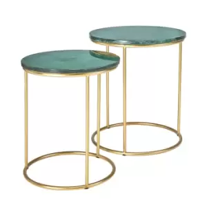 Milano Set of 2 Marble Gold Frame Round Side Table Green