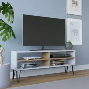 Decorotika Farrar Modern TV Stand TV Unit TV Cabinet Multimedia Centre With Open Shelves - White / Oak - White / Oak