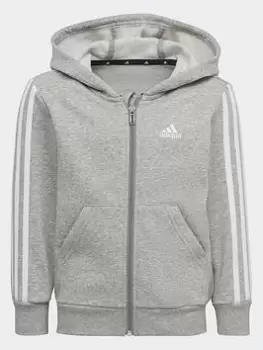 Boys, adidas Essentials 3-stripes Zip Hooded Jacket, Grey, Size 7-8 Years