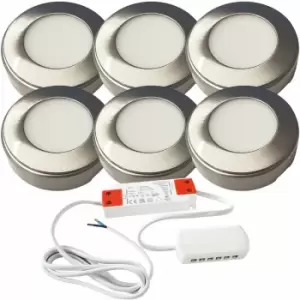 6x brushed nickel Round Surface or Flush Under Cabinet Kitchen Light & Driver Kit - Warm White led