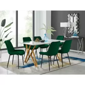 Taranto White High Gloss Dining Table and 6 Green Pesaro Black Leg Chairs - Green