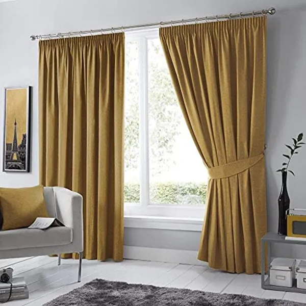 Fusion Fusion - Dijon Blackout Pencil Pleat Lined Curtains, Ochre, 90 x 72" DJNOC90720LZU